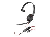 Poly Blackwire 5210 - Micro-casque - sur-oreille - filaire - Suppresseur de bruit actif - USB, jack 3,5mm - noir - Certifié pour Skype for Business, Certifié pour Microsoft Teams, Certifié Avaya, certifié Cisco Jabber 80R98A6